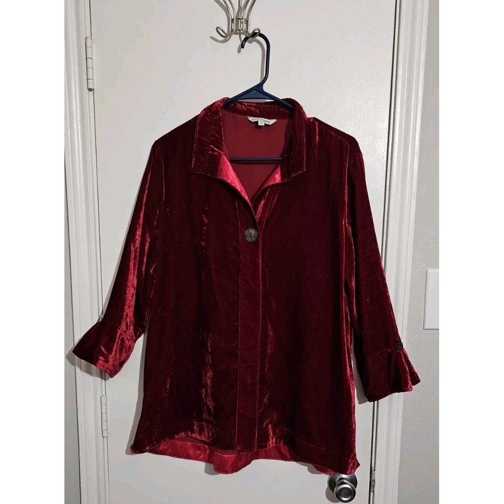 John Mark Shirt Womens Med Red Crushed Velvet Top Preppy Minimalist Vibrant Boho